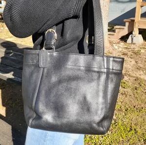 Classic Black Leather Coach Bag